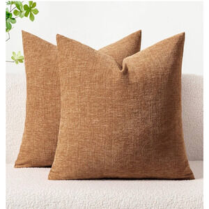 MIULEE Pack of 2 Brown Throw Pillow Covers 24x24 Inch Soft Chenille